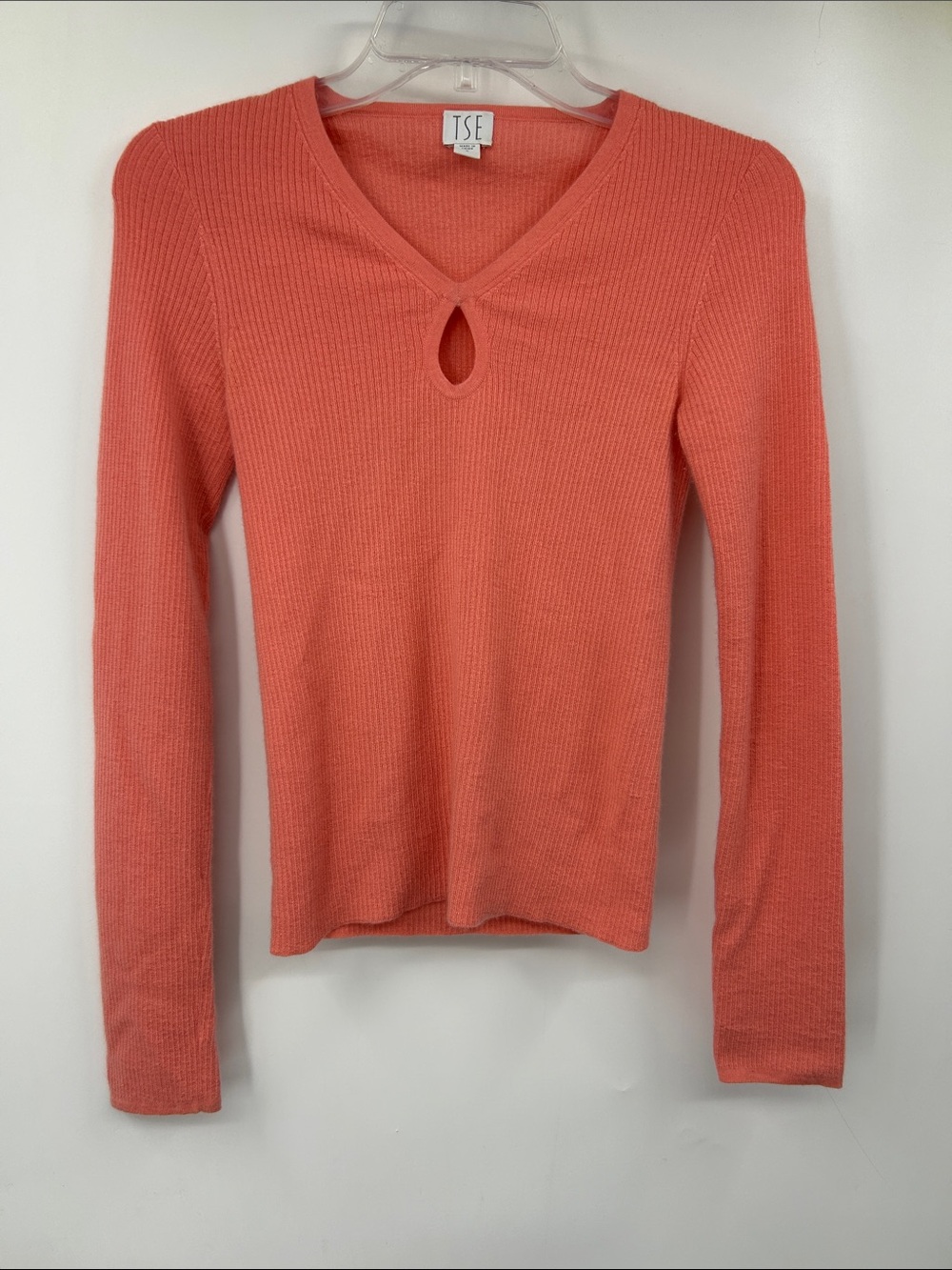 TSE Cashmere Light Coral Sweater Lightweight Keyhole Size S